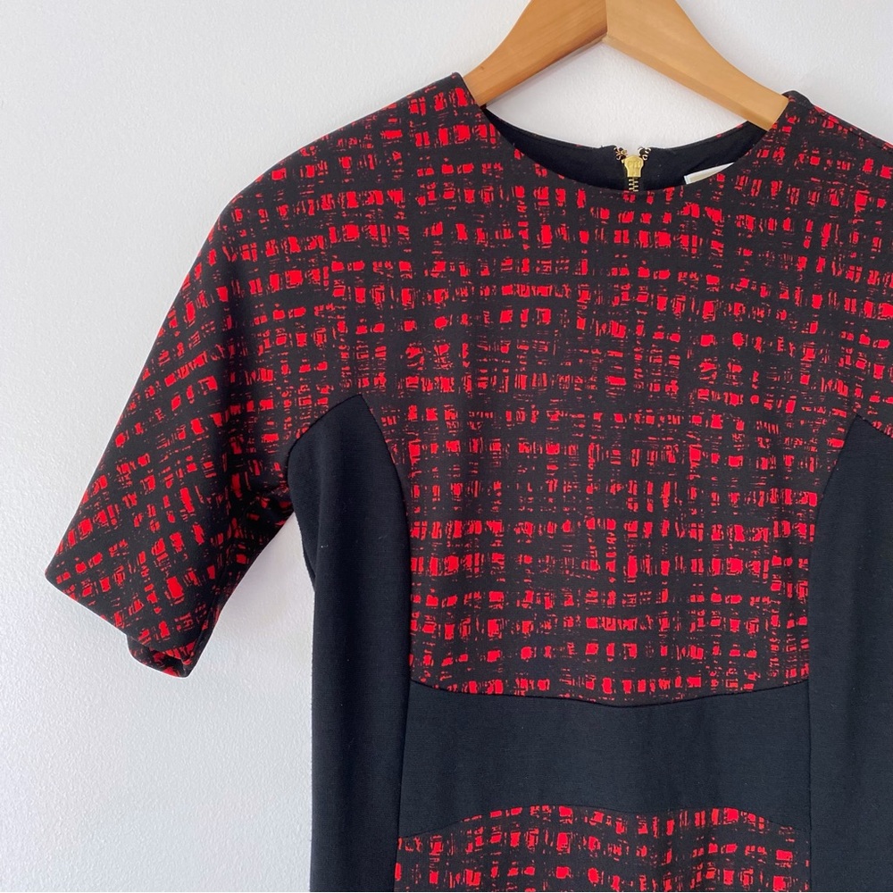 Michael Kors Red & Black Sheath Business Casual Dress with Gold Back Zipper